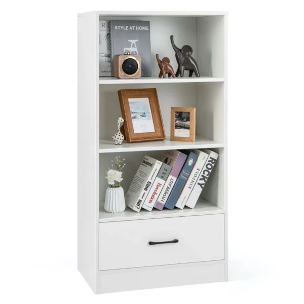 120 cm boekenkast met laden 4 niveaus opbergrek van hout staand rek (wit) 1