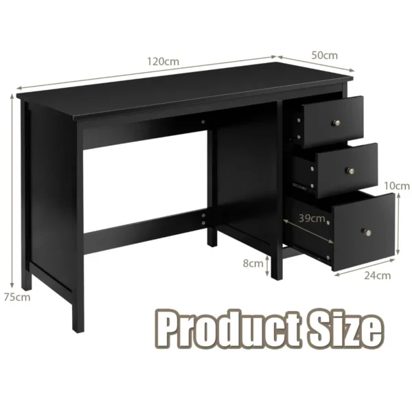 120 cm bureau met 3 laden industrieel bureau compact computerbureau met kantelbeveiliging multifunctionele werktafel zwart 4