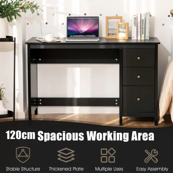 120 cm bureau met 3 laden industrieel bureau compact computerbureau met kantelbeveiliging multifunctionele werktafel zwart 5