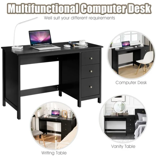 120 cm bureau met 3 laden industrieel bureau compact computerbureau met kantelbeveiliging multifunctionele werktafel zwart 6