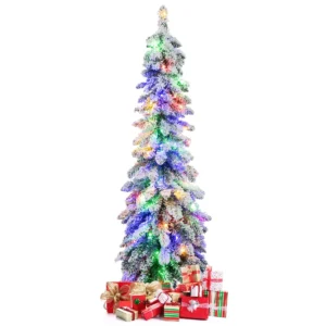 120 cm hoge kunstkerstboom gevlokte kerstboom met 225 pvc takken 100 led verlichting 2 lichtkleuren timer en 11 modi 1