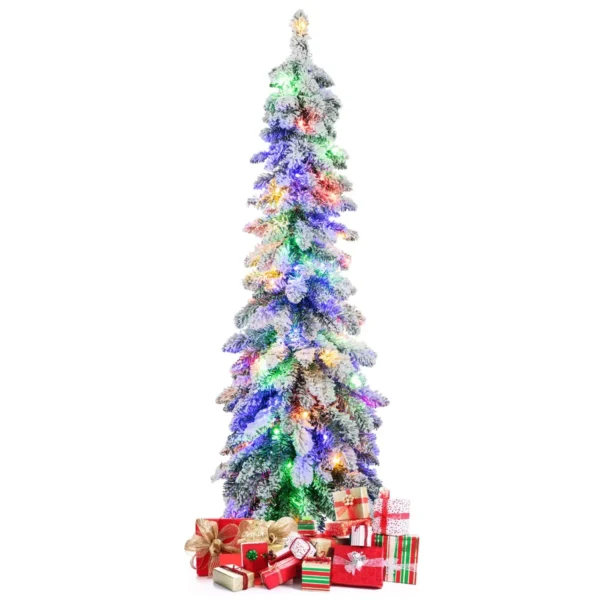120 cm hoge kunstkerstboom gevlokte kerstboom met 225 pvc takken 100 led verlichting 2 lichtkleuren timer en 11 modi 1