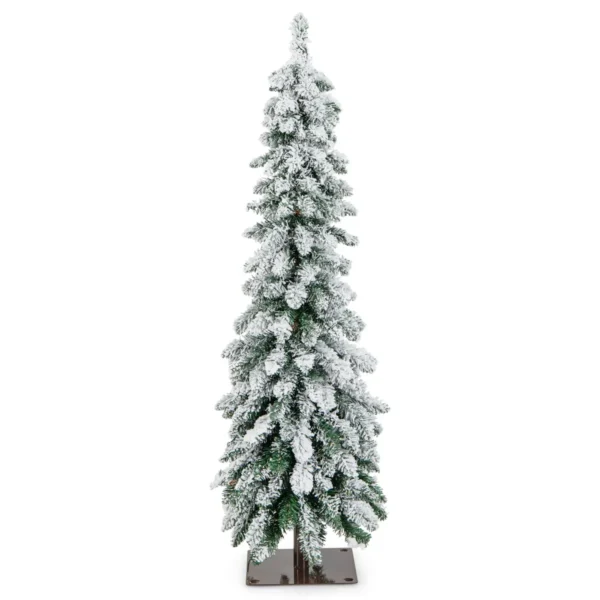 120 cm hoge kunstkerstboom gevlokte kerstboom met 225 pvc takken 100 led verlichting 2 lichtkleuren timer en 11 modi 2