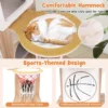 120 cm houten kattenboom met sportthema 2 niveaus 2 zitstokken hangmat basketbalhoepel jute krabpalen gevoerde kussens 7