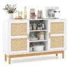 120 cm lange buffetkast dressoir met 2 bamboe stoffen deuren en 3 open planken accentconsolekast met opbergruimte wit 1