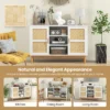 120 cm lange buffetkast dressoir met 2 bamboe stoffen deuren en 3 open planken accentconsolekast met opbergruimte wit 4