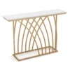 120 cm lange gouden consoletafel moderne entreetafel met wit kunstmarmeren blad en geometrische basis slanke lange banktafel 2
