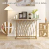 120 cm lange gouden consoletafel moderne entreetafel met wit kunstmarmeren blad en geometrische basis slanke lange banktafel 7