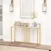 120 cm lange toegangstafel consoletafel met imitatiemarmer blad en verguld metalen onderstel moderne bijzettafel anti kantelset wit 3