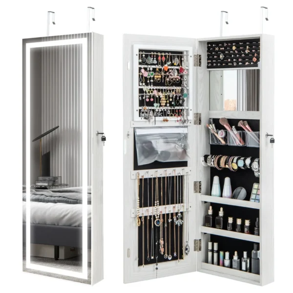 120 cm sieradenkast hangend met led spiegel spiegelkast afsluitbaar make upkast voor slaapkamer kleedkamer wit 2