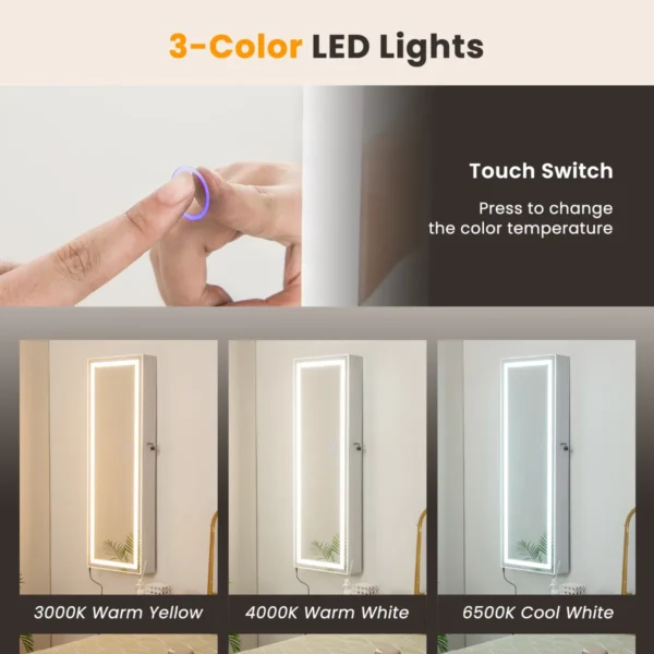 120 cm sieradenkast hangend met led spiegel spiegelkast afsluitbaar make upkast voor slaapkamer kleedkamer wit 6