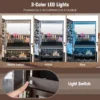 120 cm zelfdragende afsluitbare juwelenkast spiegel over de hele lengte led verlichting in 3 kleuren make upspiegel aan de binnenkant bruin 5