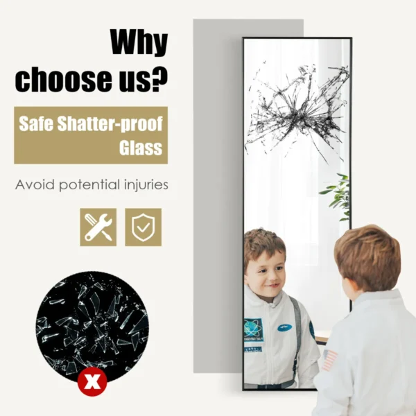 120 x 37 cm over de deur spiegel passpiegel met aluminiumlegering frame hangen aan muur/deur zwart 6