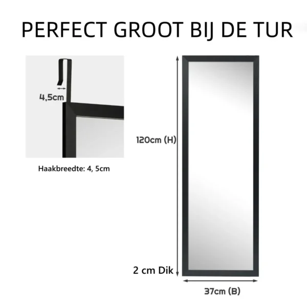 120 x 37 cm wandspiegel deurspiegel met in hoogte verstelbare hangende haakspiegel voor slaapkamer zwart 2