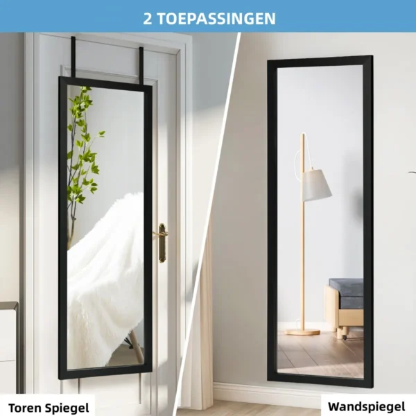 120 x 37 cm wandspiegel deurspiegel met in hoogte verstelbare hangende haakspiegel voor slaapkamer zwart 3