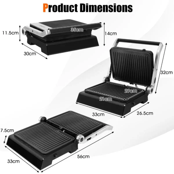 1200w 3 in 1 elektrische grillpers 4 snijders sandwichmaker met antiaanbakplaten onafhankelijke temperatuurregeling 4 uur timer 2
