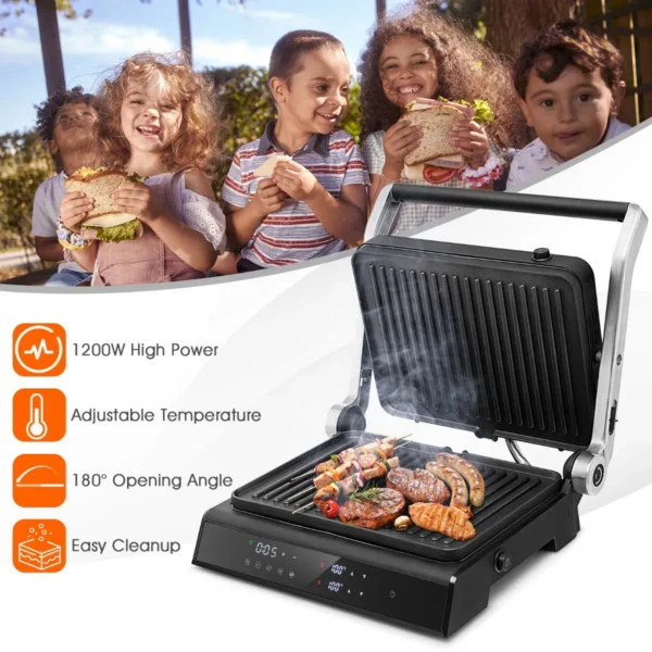 1200w 3 in 1 elektrische grillpers 4 snijders sandwichmaker met antiaanbakplaten onafhankelijke temperatuurregeling 4 uur timer 3