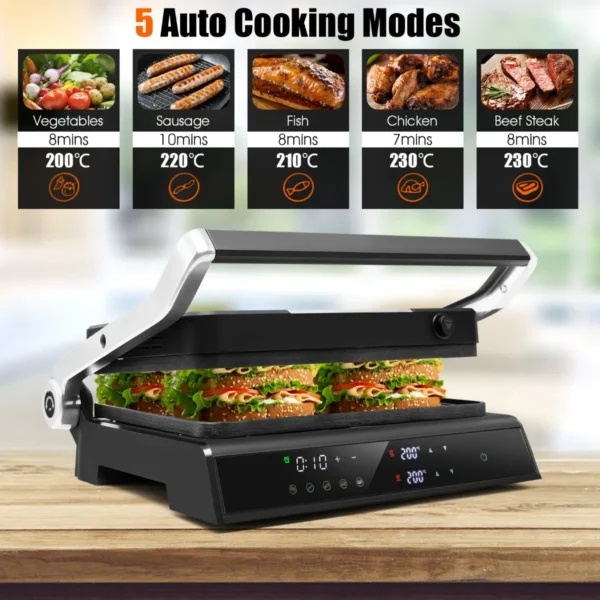 1200w 3 in 1 elektrische grillpers 4 snijders sandwichmaker met antiaanbakplaten onafhankelijke temperatuurregeling 4 uur timer 5