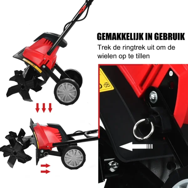 1200w elektrische helmstok en cultiver kleine cultiver met opvouwbare handgreep 10 ampère 4 bladen 22 cm werkdiepte 35 cm teeltbreedte 6