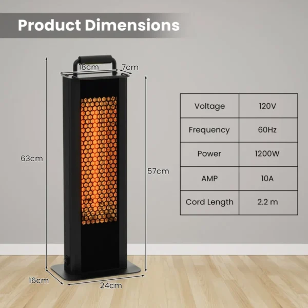 1200w terrasverwarmer draagbare dubbelzijdige elektrische verwarmer waterdicht aluminium bescherming tegen omvallen en oververhitting 2