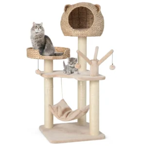 121 cm hoge krabpaal klimboom met kattenmand klimparadijs voor huiskatten natuur 1
