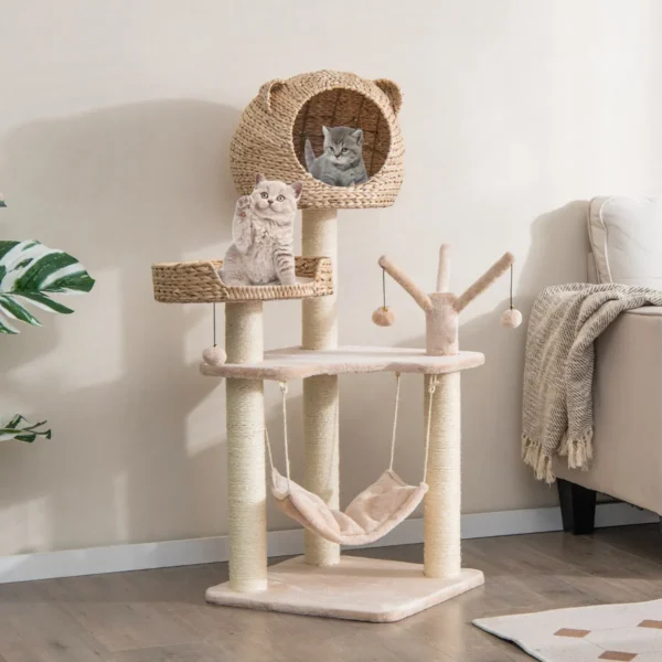 121 cm hoge krabpaal klimboom met kattenmand klimparadijs voor huiskatten natuur 2