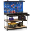 121 x 61 cm 230 kg stevige metalen werktafel met 3 geperforeerde panelen 24 ophangaccessoires voor thuis garage werkplaats donkerblauw 1