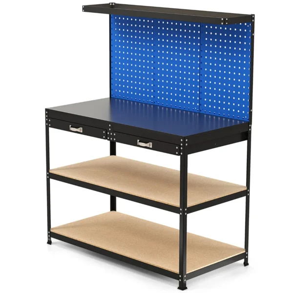 121 x 61 cm 230 kg stevige metalen werktafel met 3 geperforeerde panelen 24 ophangaccessoires voor thuis garage werkplaats donkerblauw 2