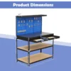 121 x 61 cm 230 kg stevige metalen werktafel met 3 geperforeerde panelen 24 ophangaccessoires voor thuis garage werkplaats donkerblauw 3
