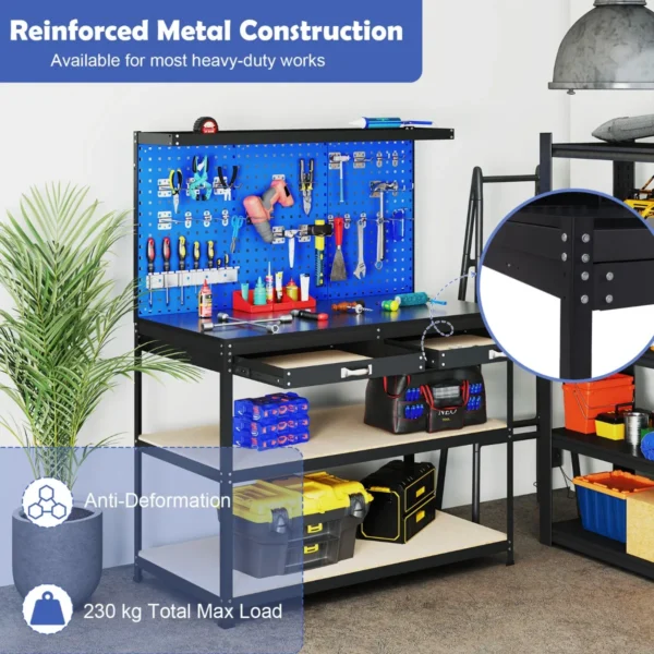 121 x 61 cm 230 kg stevige metalen werktafel met 3 geperforeerde panelen 24 ophangaccessoires voor thuis garage werkplaats donkerblauw 5
