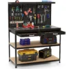 121 x 61 cm 230 kg stevige metalen werktafel met 3 geperforeerde panelen 24 ophangaccessoires voor thuis garage werkplaats zwart 1