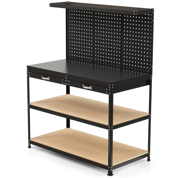 121 x 61 cm 230 kg stevige metalen werktafel met 3 geperforeerde panelen 24 ophangaccessoires voor thuis garage werkplaats zwart 2