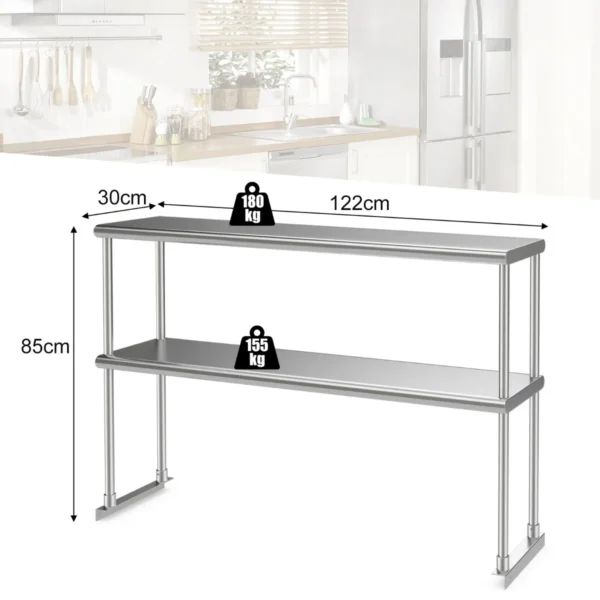 122 cm 2 niveau plank voor keukenwerktafel 430 roestvrij staal bovenblad verstelbaar onderblad van gegalvaniseerd plaatstaal 4