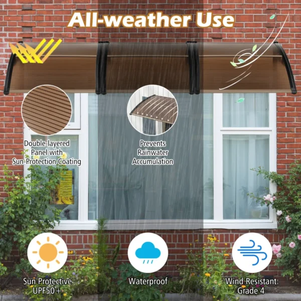 122 x 99 cm raam en deurluifel luifel voor huisdeur bescherming tegen zon/regen/sneeuw/wind polycarbonaat holle kernpaneel bruin 3
