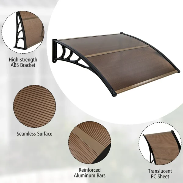 122 x 99 cm raam en deurluifel luifel voor huisdeur bescherming tegen zon/regen/sneeuw/wind polycarbonaat holle kernpaneel bruin 6