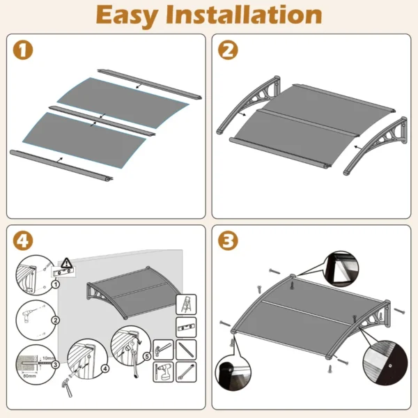 122 x 99 cm raam en deurluifel luifel voor huisdeur bescherming tegen zon/regen/sneeuw/wind polycarbonaat holle kernpaneel bruin 7