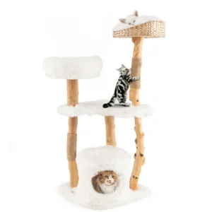 124 cm massief houten krabpaal jute krabpaal kattenverblijf pluche zitstok modern meubilair voor binnenkatten 1
