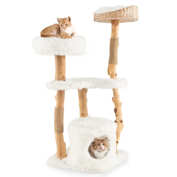 124 cm massief houten krabpaal jute krabpaal kattenverblijf pluche zitstok modern meubilair voor binnenkatten 2