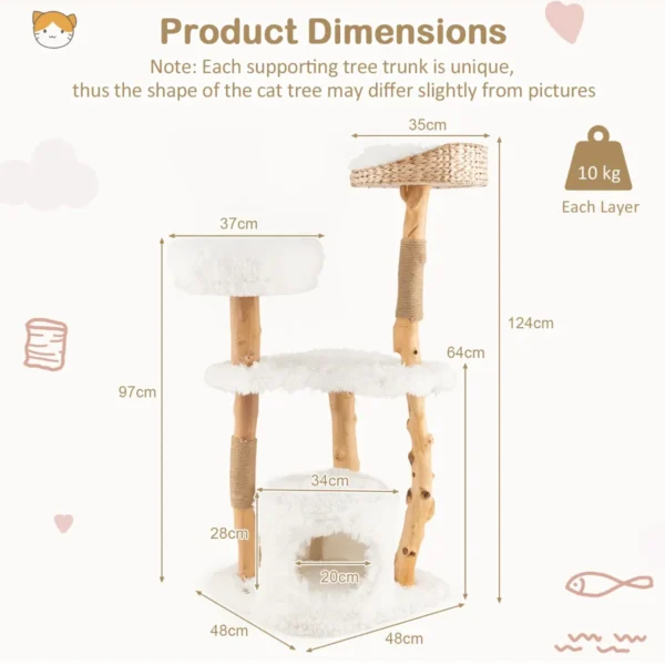 124 cm massief houten krabpaal jute krabpaal kattenverblijf pluche zitstok modern meubilair voor binnenkatten 4