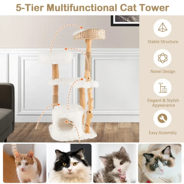 124 cm massief houten krabpaal jute krabpaal kattenverblijf pluche zitstok modern meubilair voor binnenkatten 5