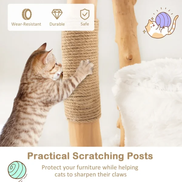 124 cm massief houten krabpaal jute krabpaal kattenverblijf pluche zitstok modern meubilair voor binnenkatten 6