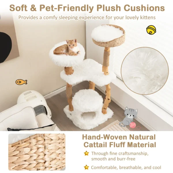 124 cm massief houten krabpaal jute krabpaal kattenverblijf pluche zitstok modern meubilair voor binnenkatten 7