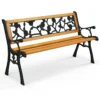 126 cm lange tuinbank parkbank met gegoten metalen frame en houten zitting ergonomische bank voor 3 personen natuur 1