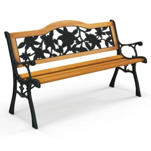 126 cm lange tuinbank parkbank met gegoten metalen frame en houten zitting ergonomische bank voor 3 personen voor tuin 1