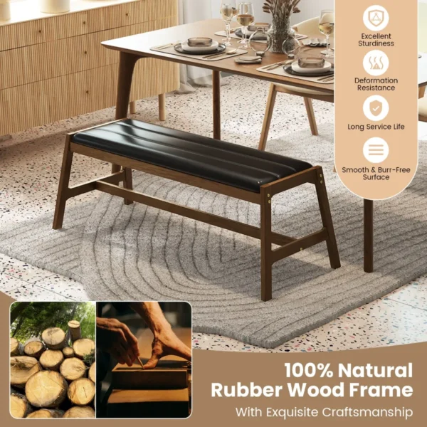 127 cm massief houten eetbank gestoffeerde tafelbank rubberhouten frame voor hal keuken woonkamer slaapkamer 3