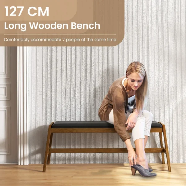 127 cm massief houten eetbank gestoffeerde tafelbank rubberhouten frame voor hal keuken woonkamer slaapkamer 4