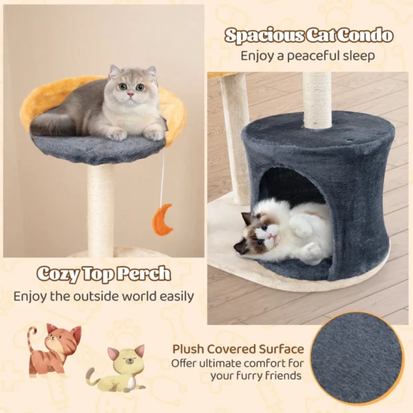 128 cm schattige kattenboom kattentoren met meerdere verdiepingen en sisal krabpalen & plank pluche zitstok hangend speelgoed 5