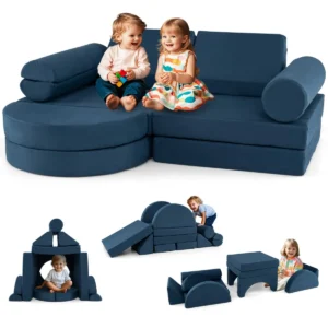 13 delige modulaire bank voor kinderen multifunctionele sectionele bank voor peuters converteerbare schuimrubberen bank voor kinderen donkerblauw 1