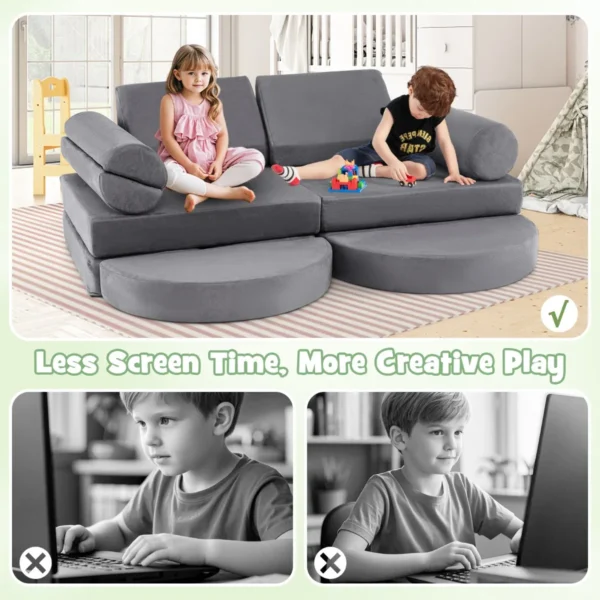 13 delige modulaire bank voor kinderen multifunctionele sectionele bank voor peuters converteerbare schuimrubberen bank voor kinderen grijs 6