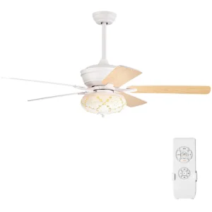 132 cm plafondventilator met afstandsbediening binnen plafondventilator met 2 downrods 3 windsnelheden en 5 omkeerbare bladen wit 1